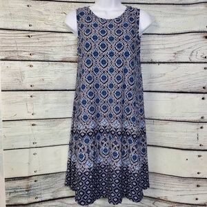LOFT Women’s Sleeveless Floral Print Dress XS Blue Boho Swing Tank Dress Rayon B